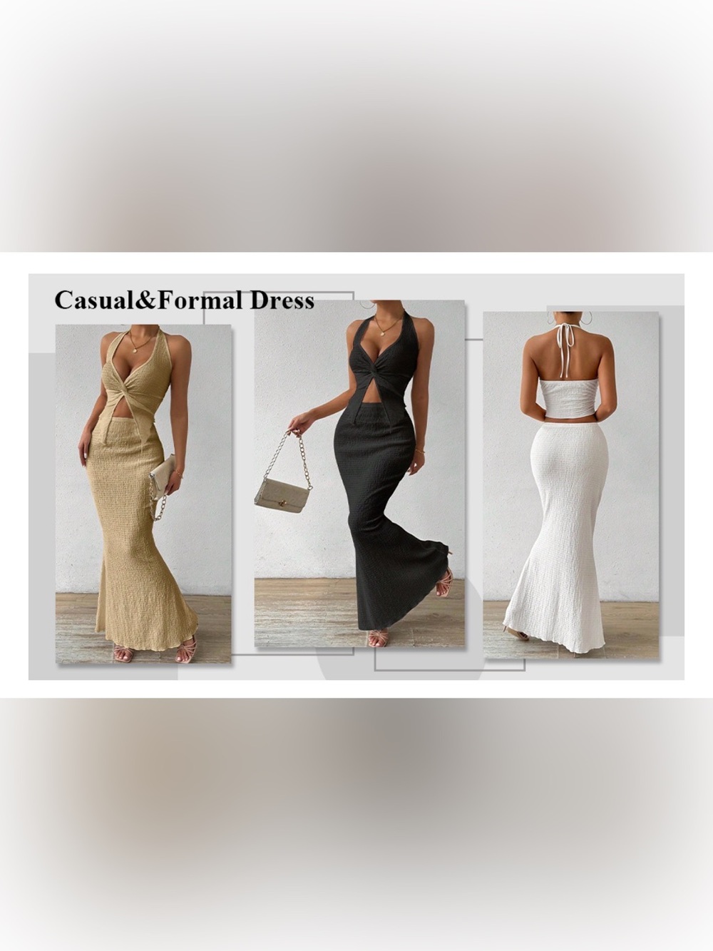 QJQ 2 Piece Outfits Summer Twist Front Halter Tank Tops Bodycon Large Long Maxi - Picture 7 of 10